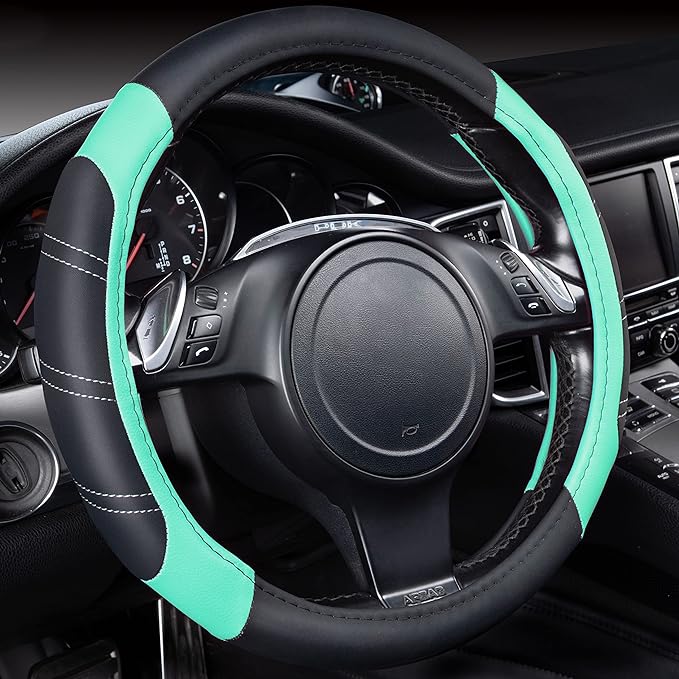CAR PASS Line Rider Microfiber Leather Sporty Steering Wheel Cover Universal by CARPASS