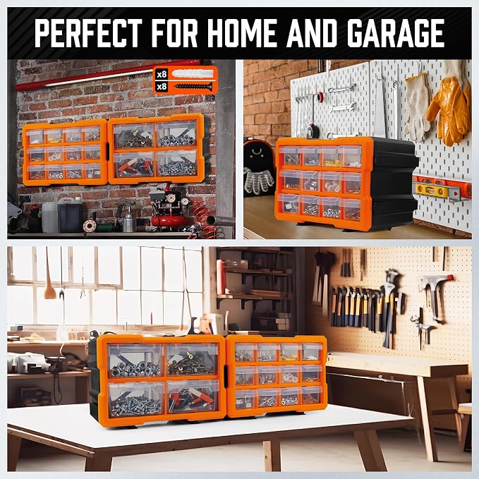 HORUSDY 16-Drawer Storage Cabinet, Wall Mountable Parts Organizer - Image 9