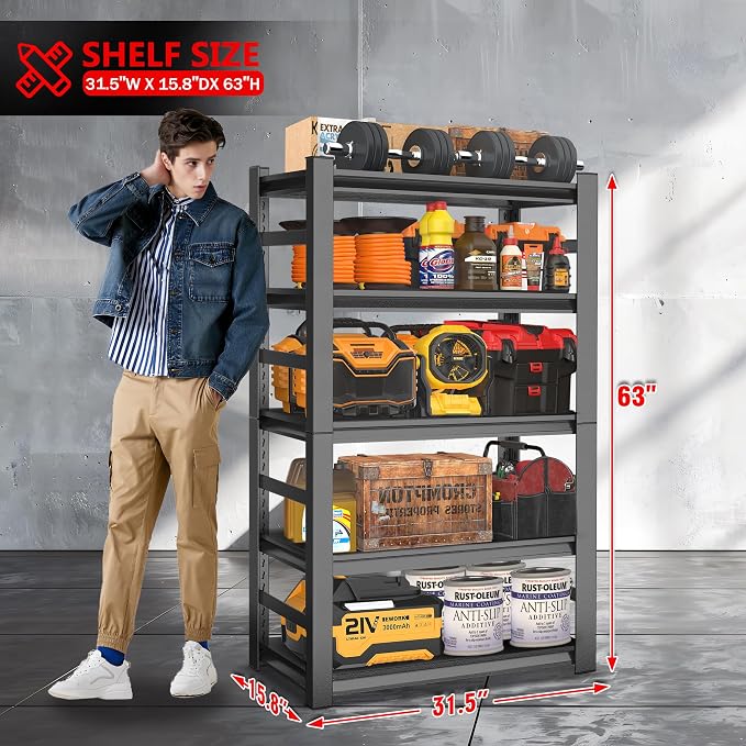 63" H Garage Shelving 3000LBS Heavy Duty Steel Shelving Units, Adjustable 5 - Image 3