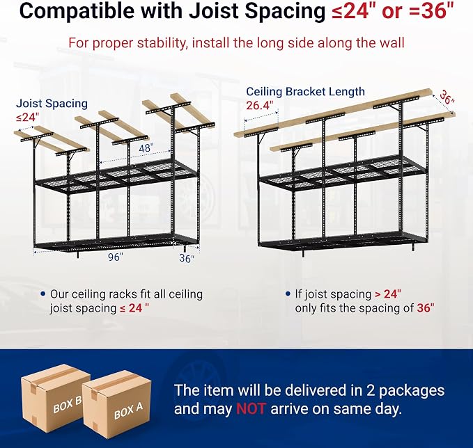 FLEXIMOUNTS 3x8 2-Tier Overhead Garage Storage Rack – Adjustable Heavy Duty - Image 3