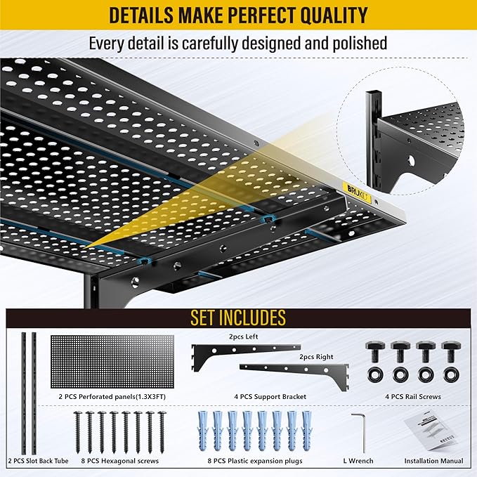 2 Tier 1.3x3ft Garage Shelving Wall Mounted, 400 lbs Load Capacity, 15.6x36inch - Image 6