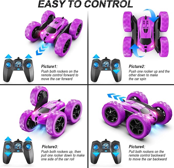 RC Cars, 2.4 GHZ Double Sided RC Stunt Car 360° Rotating Remote Control Crawler - Image 6