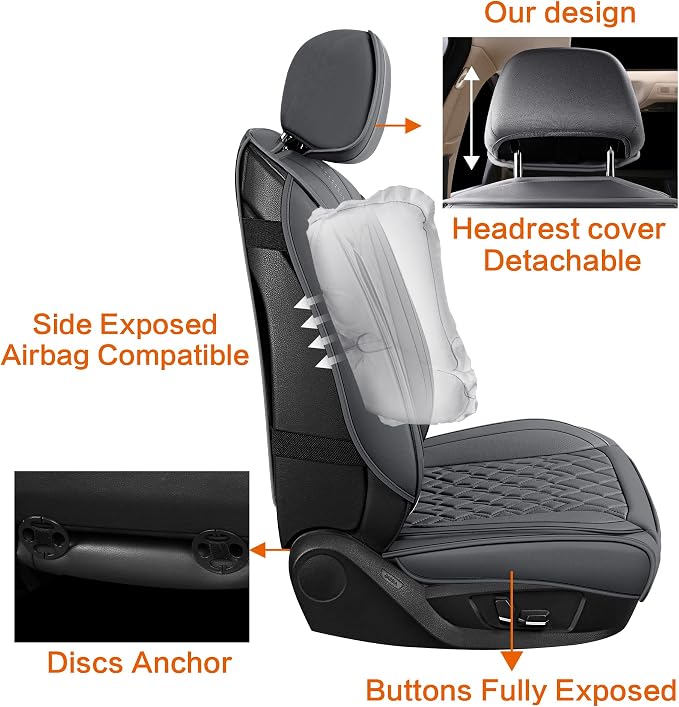 Pariitadin Leather Car Seat Covers Full Set, Waterproof Breathable Faux Leather - Image 4