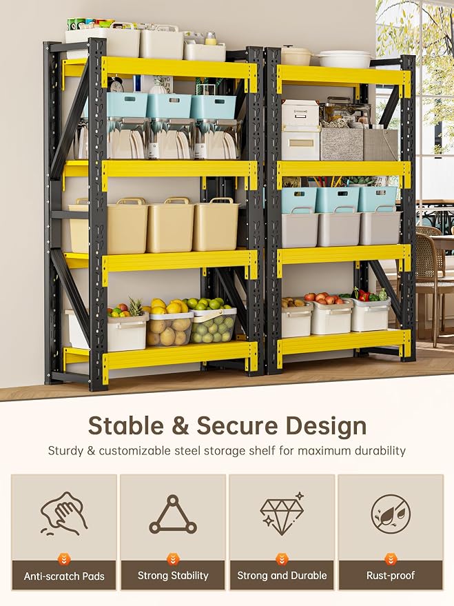 4-Tier Storage Shelves, Adjustable Industrial Metal Shelf System, 400lbs - Image 7