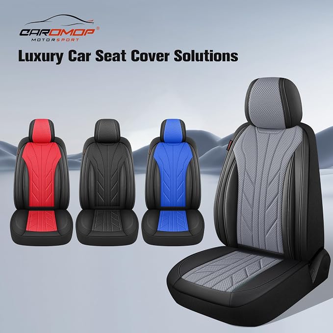 CAROMOP Luxury Faux Leather&Fabric Car Seat Covers 2 Front Seats - Image 5