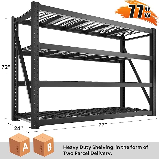 Bepatio 77" W Storage Shelves Heavy Duty Garage Shelving 8000LBS 4 Tier Metal - Image 2