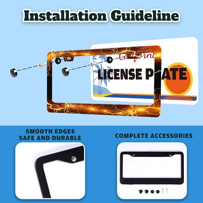 Yellow Red Thunder and Lightning License Plate Frame Fantasy Landscape License - Image 4