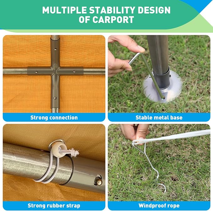 10X20 Ft Heavy Duty Carport Canopy, Portable Garage, Car Tents, Reinforced - Image 7