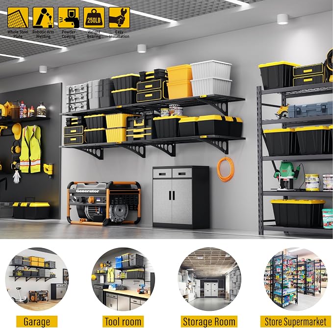 1.64x4ft Adjustable Rail Wall Garage Storage Shelf, - Image 4