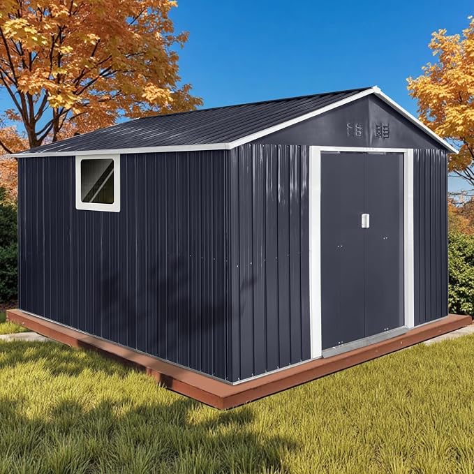 11.2' x 10.6' XL Outdoor Storage Shed, Sturdy Metal Building w/Windows & by Unknown