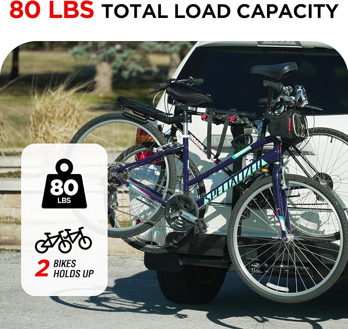 Rockland Foldable 2-Bike Rack, 80 lbs Capacity, Hitch Mount Bike Rack - Image 2