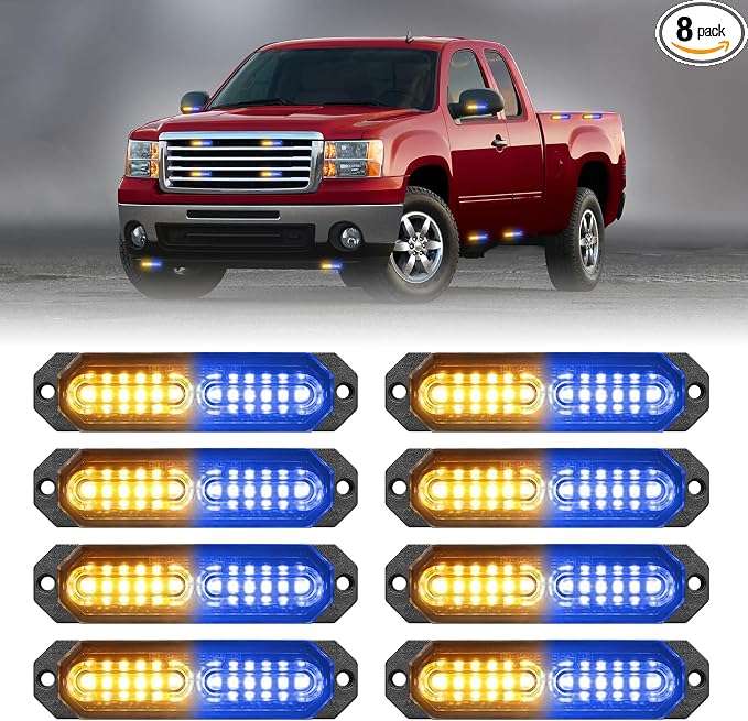 HLauto 1200T Emergency Strobe Grille Lights: 8pcs 12 LED Sync Feature Safety by HLauto