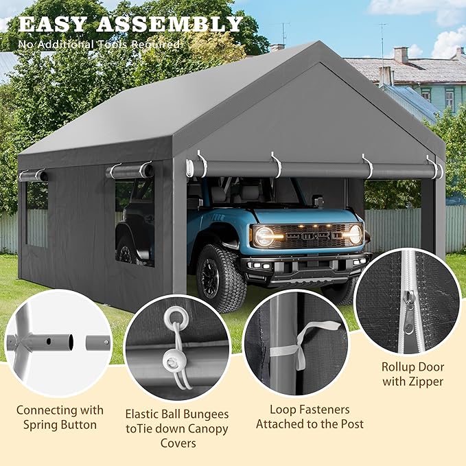 Walsunny Carport, 12x20 ft Heavy Duty Carport Canopy - Image 3