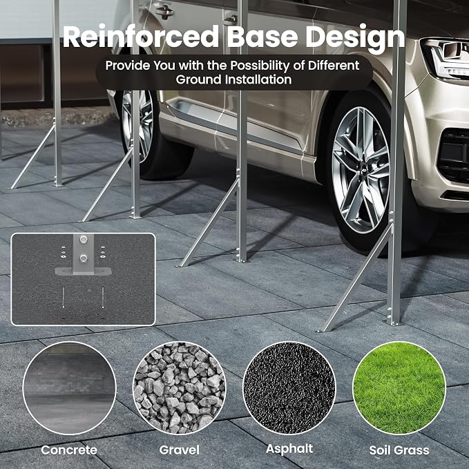 12x20Ft Carport, Heavy Duty Metal Car Port, All-Weather Protection, Easy - Image 4
