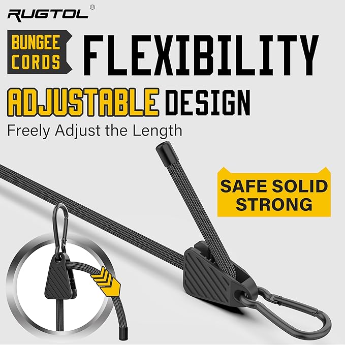 Bungee Cords with Hooks, Upgrade 60 inch Adjustable Bungee Cords with Carabiner - Image 3