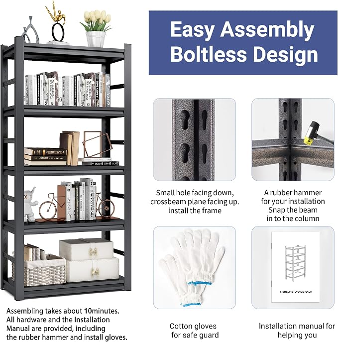 TOPKEY Metal Storage Shelf Garage Storage Shelves, Heavy Duty 5-Tier Utility - Image 4
