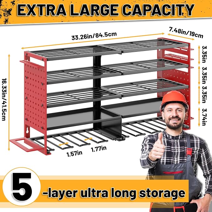 5 Layers Power Tool Organizer Wall Mount, Cordless Tool Storage Rack Holder - Image 2