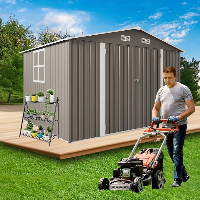 10x8 FT Outdoor Storage Shed, Metal Shed W/Window, Garden Storage Shed - Image 4