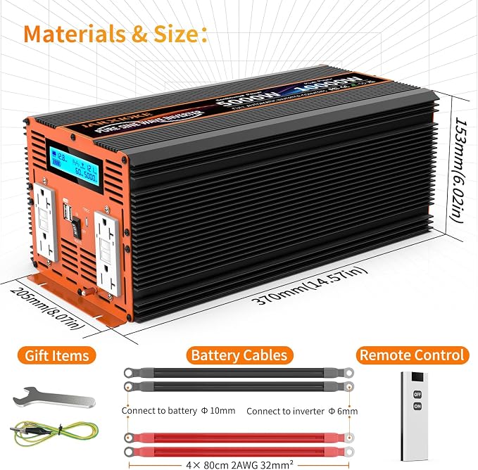 5000W Pure Sine Wave Power Inverter 12V DC to 110V 120V Converter - Image 7