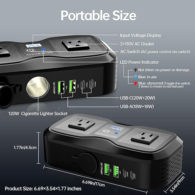 7 in 1 Car Power Inverter, 200W DC 12V to 110V AC Car Inverter - Image 6