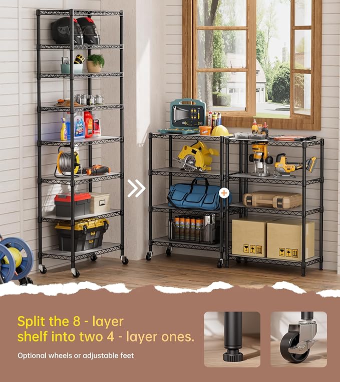 SINGAYE 8 Garage Heavy Duty Shelving Unit Kitchen Pantry Close Home Organizers - Image 4