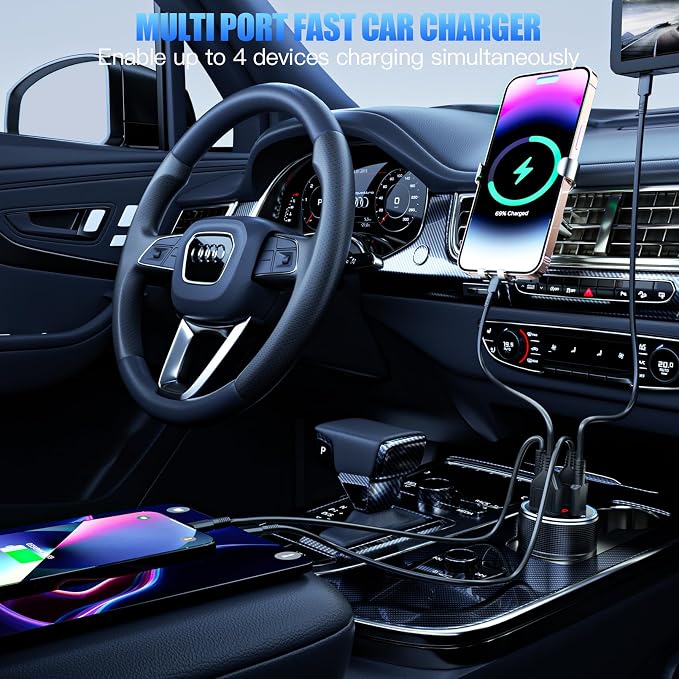 Car Charger USB C, 78W 4 Port Fast Charging Car Phone Charger Adapter, Dual - Image 6