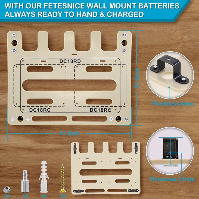 FETESNICE Wall Mount for Makita Battery Holder and DC18RD DC18RC Charger - Image 2