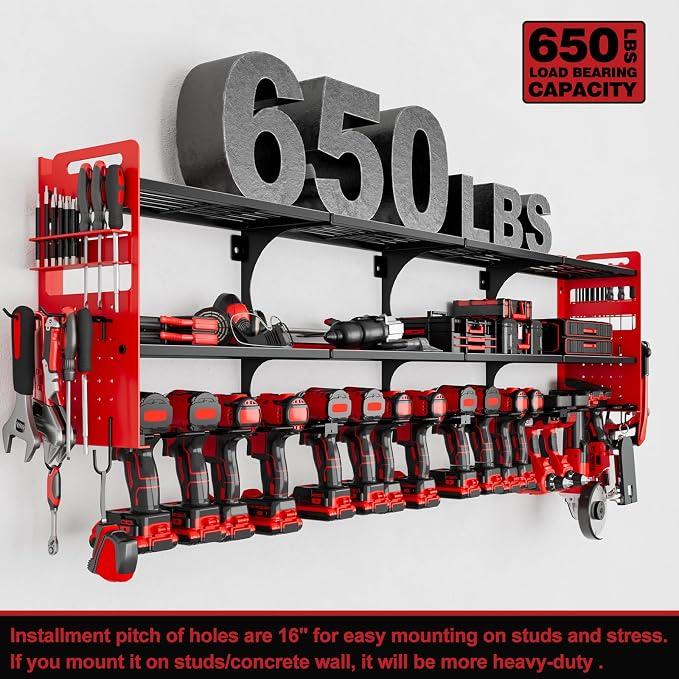 64" Power Tool Organizer Wall Mount, 16 Slots, 3-Tier Drill & Cordless Tool - Image 6