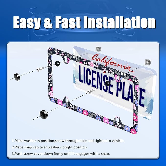 Watercolor Purple and Pink Hibiscus Flowers License Plate Frame License Plate - Image 3