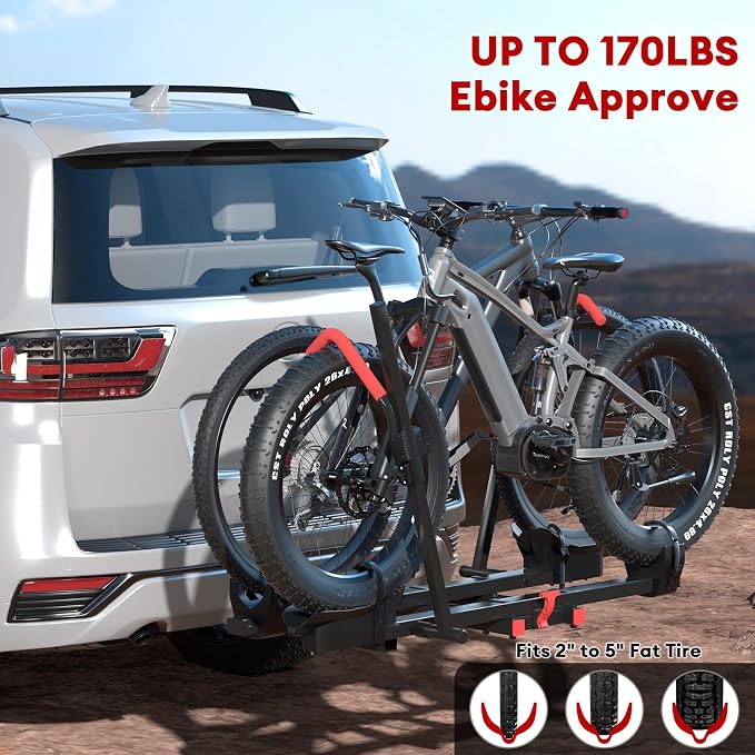 Hitch 2 EBike Rack with Ramp, 170lbs Capacity Electric Bike Carrier Foldable - Image 2