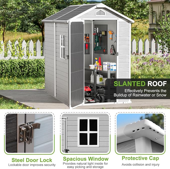 4x6 FT Small Plastic Shed Resin Outdoor Storage - Image 6