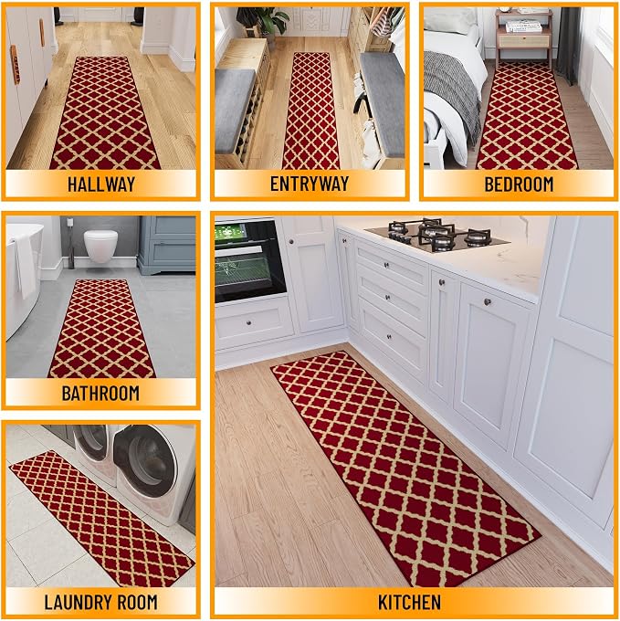 Ottomanson Hallway Runner Rug 1'10" x 7' Non Slip Trellis Area Rugs Easy to - Image 4