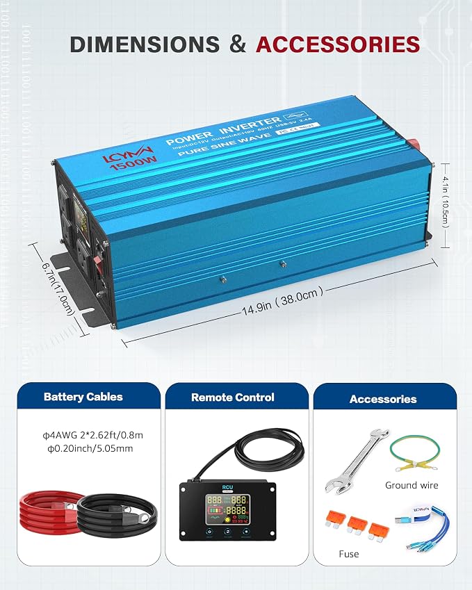 1500 Watt Inverter Pure Sine Wave DC 12V to 110V AC Power Inverters - Image 7