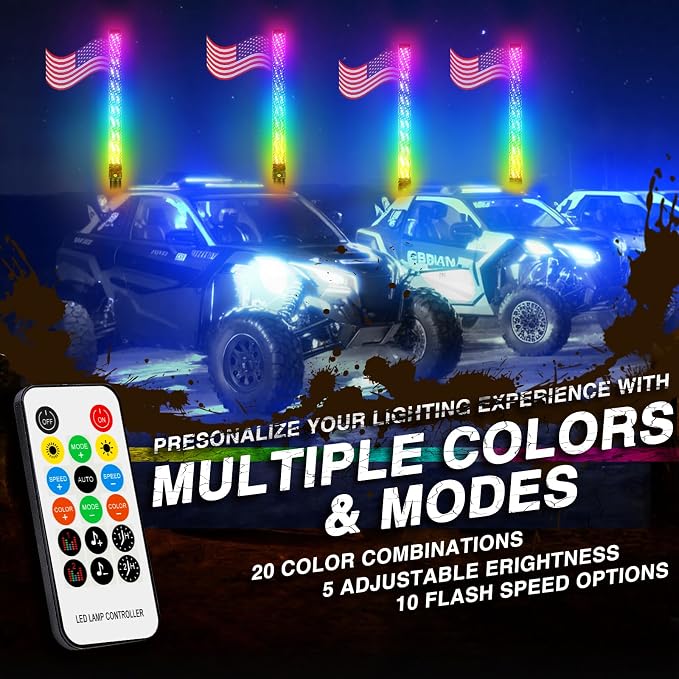 DREAMIZER 2PCS 2FT Fat Whip Lights 360°Spiral Chase Offroad Warning Lighted - Image 2