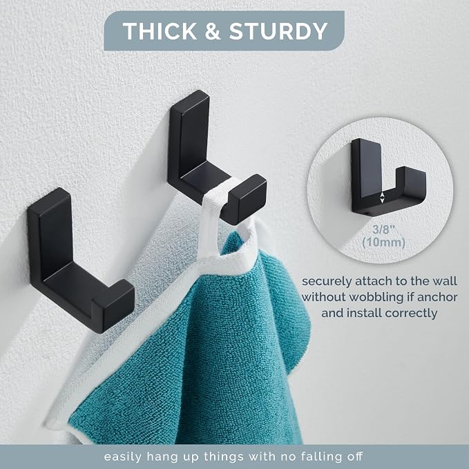 Angle Simple Towel Hook Matte Black 2 Pack, 304 Stainless Steel Bathroom Coat - Image 6