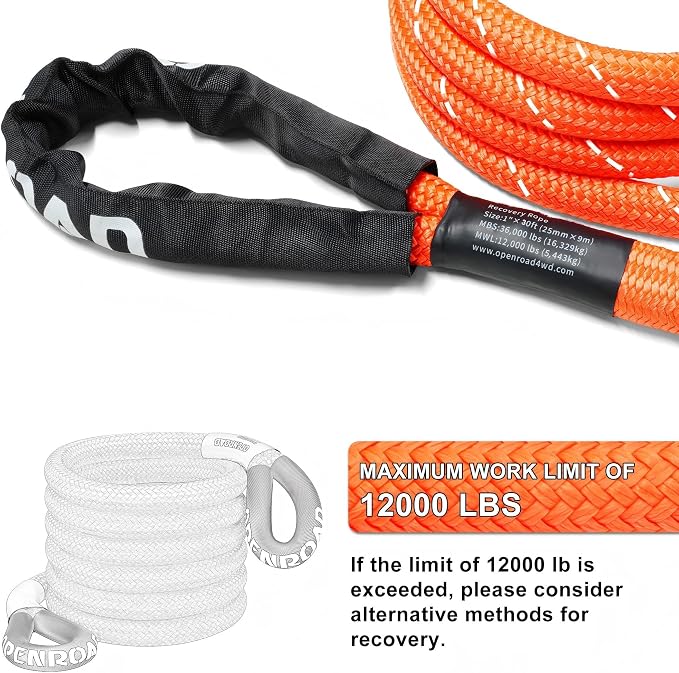 OPENROAD Kinetic Recovery Tow Rope, 36000 Lbs Extreme Duty 35% Elasticity - Image 5
