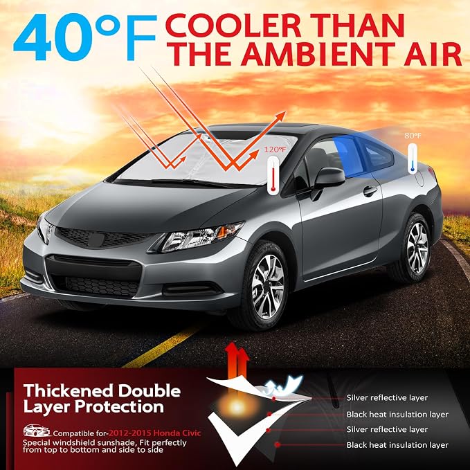 KAYZT Windshield Sun Shade for 2012-2015 Honda Civic Foldable Sunshade Front - Image 2