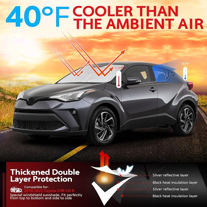 KAYZT Windshield Sun Shade for 2018-2023 Toyota CHR CH-R SUV Foldable Sunshade - Image 2