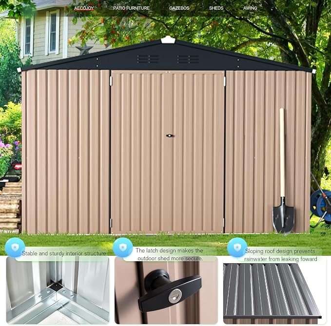 AECOJOY 10'x10' Outdoor Storage Shed, Large Metal Sheds & Outdoor Storage - Image 3