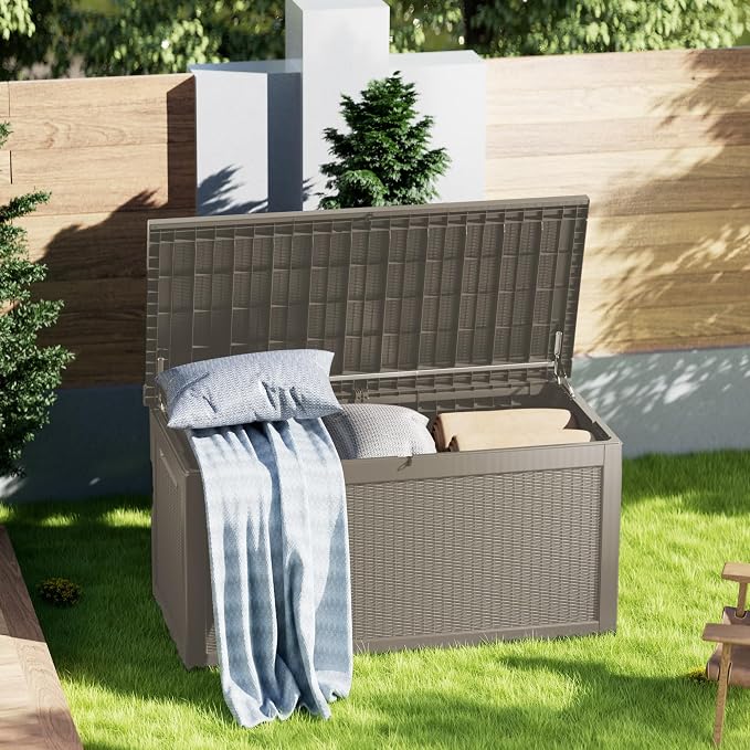 320 Gallon Lockable Resin Deck Box, Waterproof & UV-Resistant Outdoor Storage - Image 3