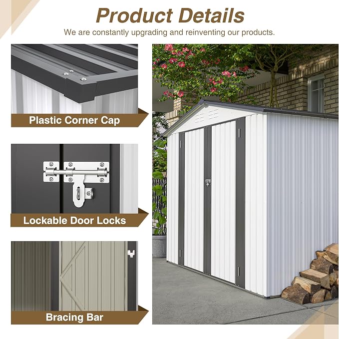 8x6 FT Outdoor Metal Storage Shed - Image 6