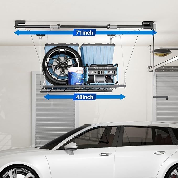 FLEXIMOUNTS GL1 Overhead Garage Lifting Storage Rack, 4x4 Ft Heavy-Duty Metal - Image 2