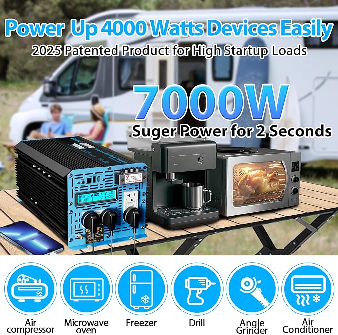 GIANDEL 4000W Pure Sine Wave Power Inverter 12V to 120V AC, 7000W Surge - Image 2