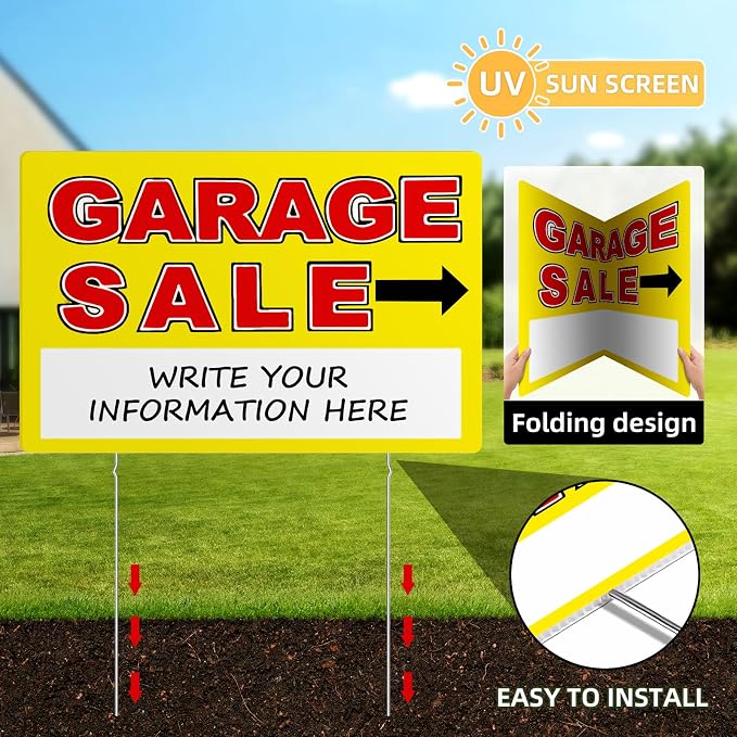 Garage Sale Sign, Large Size 24" x 16" Garage Sale Signs - Image 3