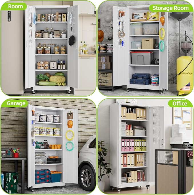 Garage Storage Cabinet with with Pegboard and Wheels, Tool Storage, Home Office - Image 5