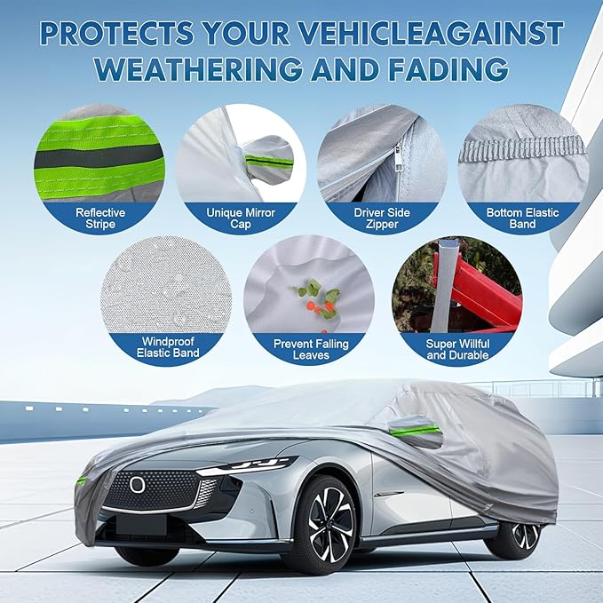 KEYOOG Sedan Car Cover, 6-Layer All-Weather Waterproof, Heavy Outdoor Car Cover - Image 4