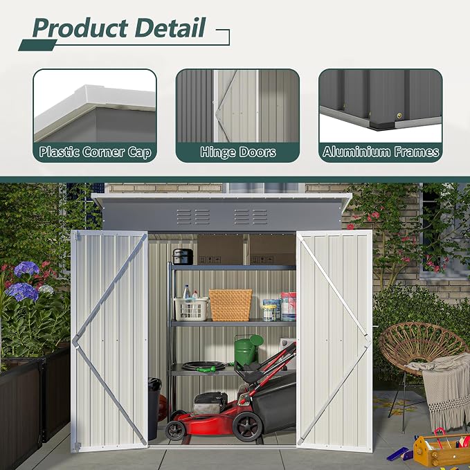Outdoor Storage Shed, 6X4 FT Metal Garden Shed - Image 4