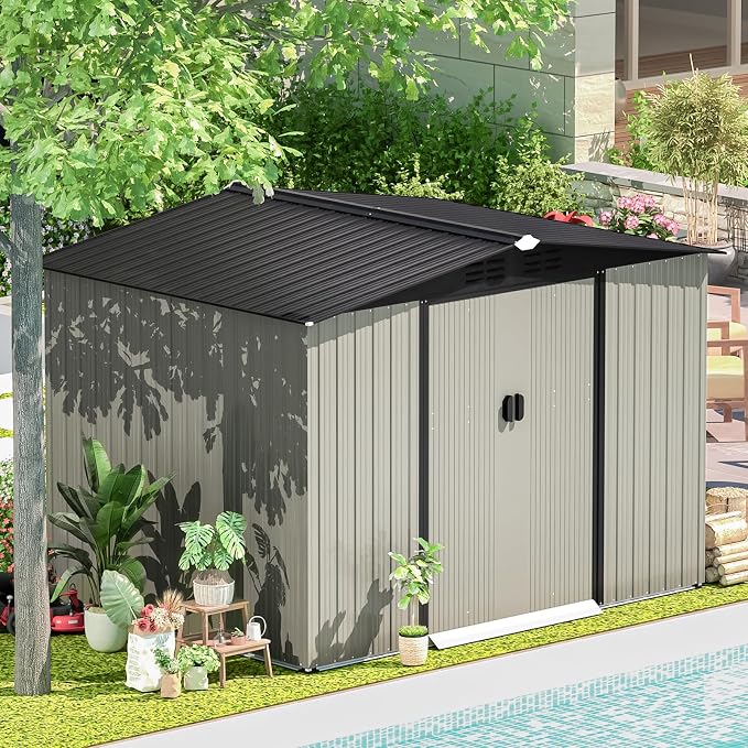 AECOJOY 8 x 6 Ft Shed, Outdoor Storage Tool Shed, Metal Garden Shed - Image 5