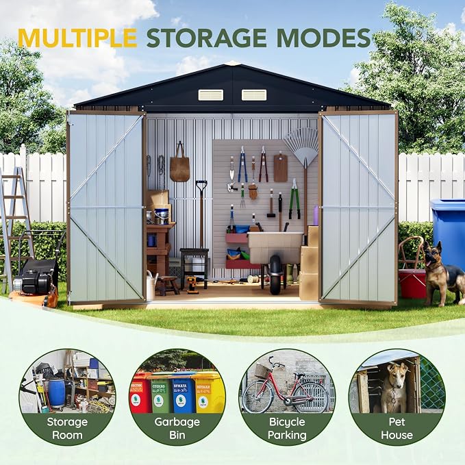 Breezz Outdoor Storage Shed 10 x 12 ft. Utility Tool Shed Metal Storage Garden - Image 4