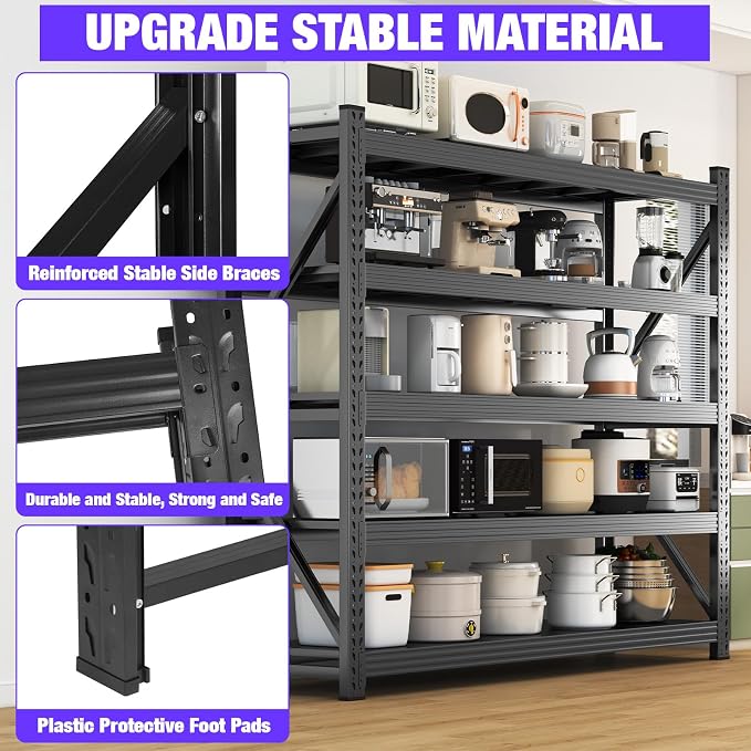Metal Garage Shelving Unit, Heavy Duty 5-Tier Adjustable Wire Storage Rack - Image 6